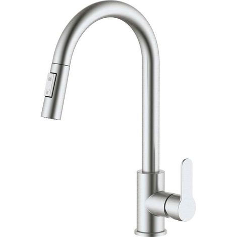 Grifo monomando de cocina caño alto extraíble plateado mate serie miño