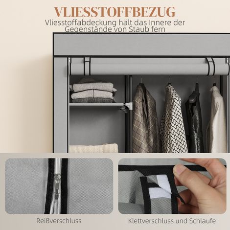 Armoire en tissu de rangement, 6 étagères, 1 penderie, gris clair (1/5)