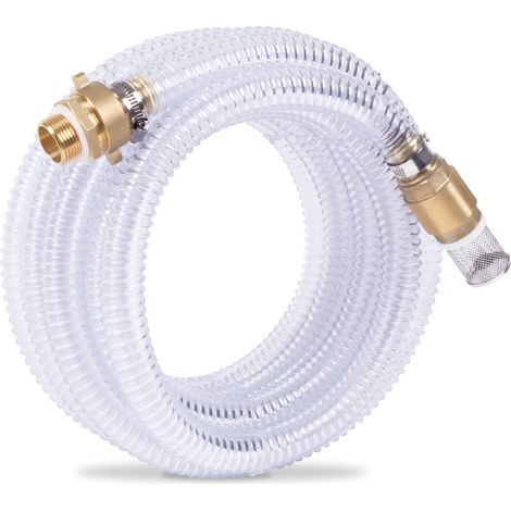 Vonroc – Tuyau d'aspiration pour pompe – 7m x 25mm (1'') – Clapet de pied en laiton – Raccord rapide étanche – Transparent (1/2)