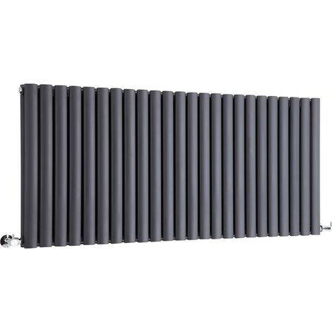 Milano Aruba Anthracite Horizontal Double Oval Panel Radiator - 635mm x 1416mm