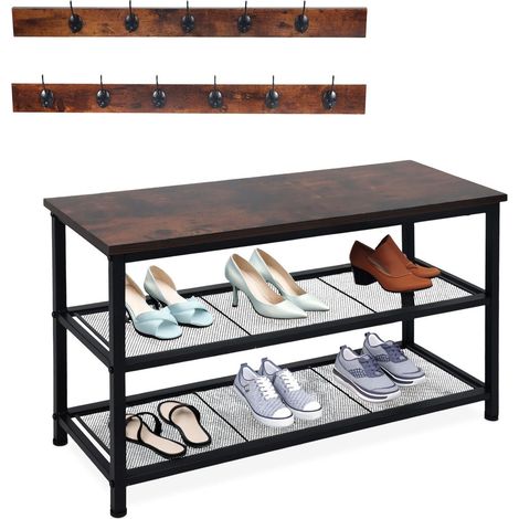 Conjunto de zapatero y perchero - Metal y MDF, 11 ganchos (1/5)