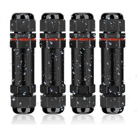 Raccord électrique étanche IP68 – Connecteur de câble pour extérieur 3 fils – Boîte de dérivation pour câble Ø 4-12 mm – Lot de 4