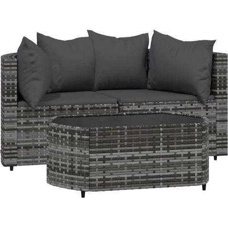 Salon de jardin 3 pcs avec coussins Gris Résine tressée (1/5)