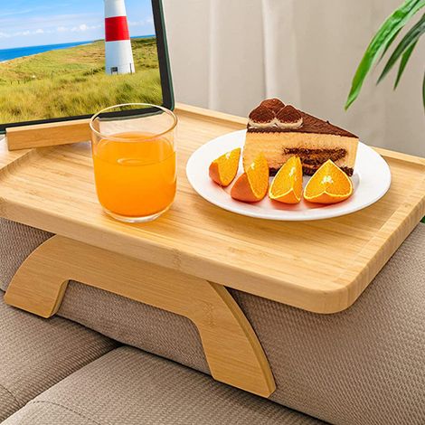 Klappbarer Beistelltisch aus Bambus und Holz, ideal für Sofas, als Dekoration für Zuhause, für Picknicks und Ausflüge. Tragbarer Aufbewahrungstisch ohne rutschfeste Unterlage, rechteckige Form. (1/5)