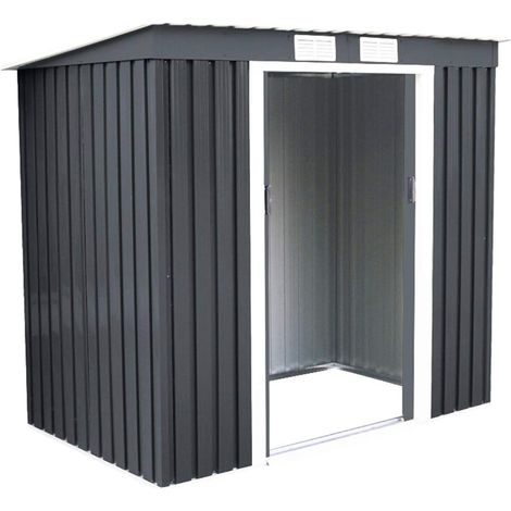 COSTWAY Metall Geraeteschuppen Geraetehaus 213x130x173cm Gartenhaus Garten Schuppen inkl. Metallfundament dunkelgrau (1/5)