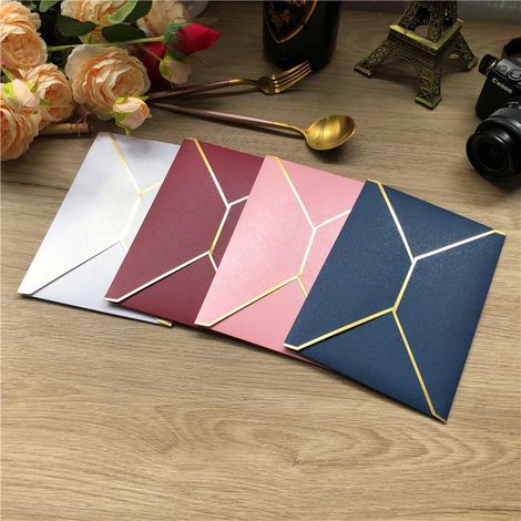 Lot de 12 enveloppes rectangulaires à bords dorés pour invitations, lettres et cartes de vœux, en papier nacré. (1/5)