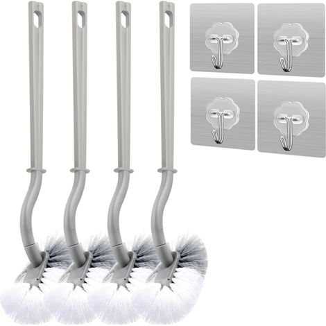 Lot de 4 Brosse Toilettes WC en Plastique, Design Incurvé Balai WC avec Nettoyant et 4 Crochets Adhésifs pour Un Nettoyage en Profondeur (1/5)