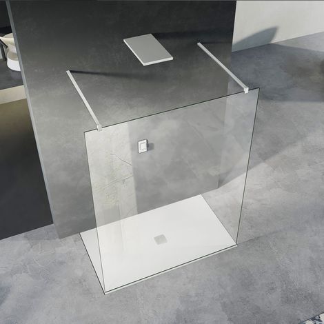 Grand Verre – Paroi de douche à l'italienne 80x200 cm – Verre sécurit 8 mm – Accès des deux côtés – Barres de stabilisation en aluminium blanc mat (1/4)
