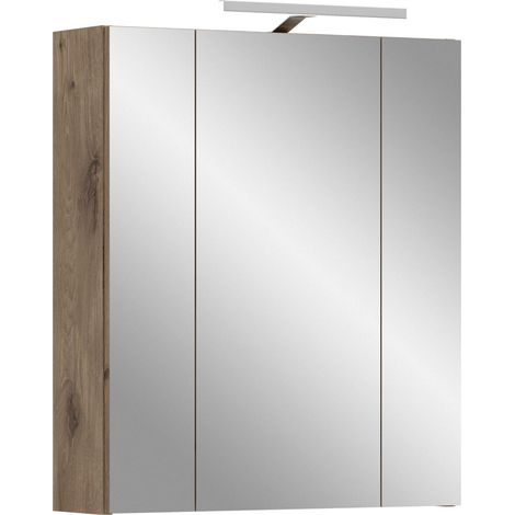 Armoire à Miroir 60 x 70 x 18 cm avec éclairage dans Le Corps Oak et façade Noir Mat Armoire à Miroir avec lumière Aspect Bois Marquant et élégant (1/5)