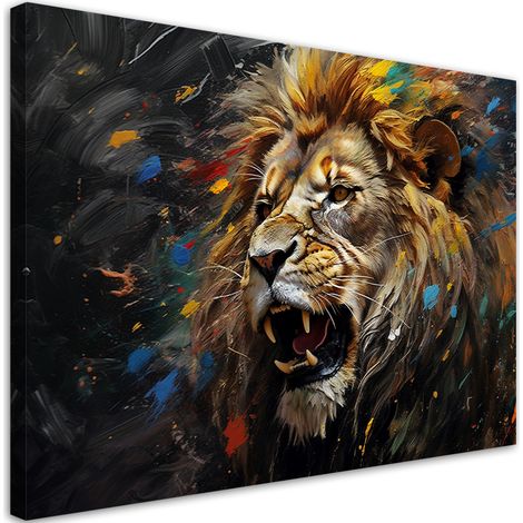 Quadro su tela, Leone su sfondo scuro - 100x70 (1/4)