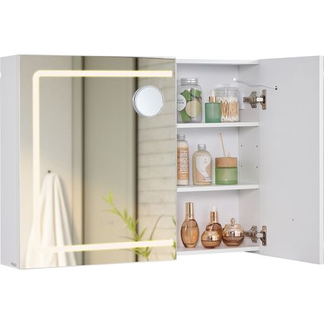 Armoire Murale Salle de Bain avec Miroir LED, Anti-Buée, Multiprise, 80 x 16,5 x 60 cm, Blanc (1/5)