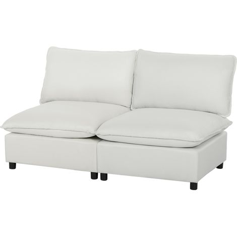 2-Sitzer-Sofa, 146 cm, modulares Sofa in grauem Kunstleder, breite und tiefe Sitzfläche, dicke Kissen, einfache Montage