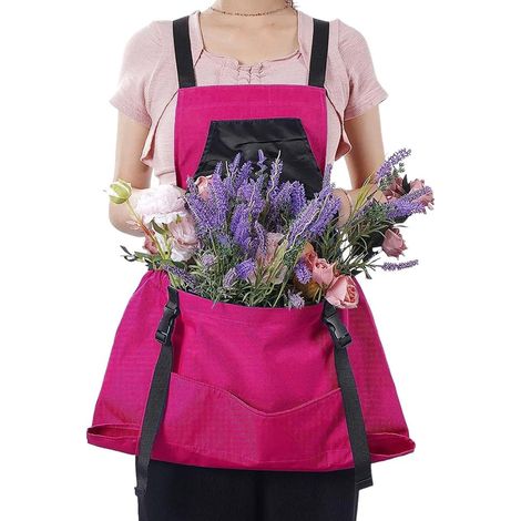 Tablier de jardin à poches, rose, déperlant et anti-salissures, ample et robuste, 50 × 60 cm (1/5)