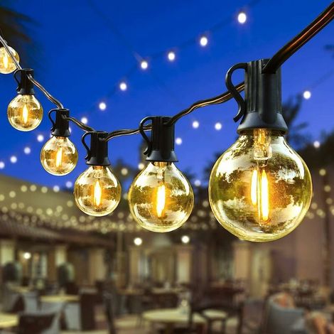 Luci a catena per esterni, 7,6 metri con 25+1 lampadine a LED, luci a catena impermeabili per interni/esterni, bianco caldo, luci a catena decorative per feste, giardini, matrimoni, cortili, Natale (1/5)