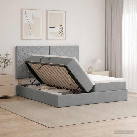 vidaXL Lit de Rangement avec tête de lit Gris clair 180 x 200 cm Tissu (1/5)