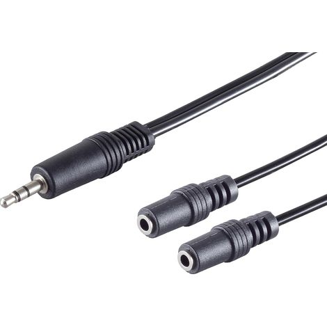 1aTTack.de 5 x 0,2 m - Noir - Fiche jack 3,5 mm vers 2 prises jack 3,5 mm - Câble adaptateur répartiteur audio moulé - Parfait pour casque, haut-parleur HiFi