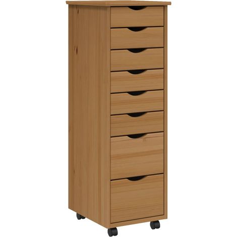 Armoire roulante avec tiroirs MOSS bois de pin marron miel (1/5)