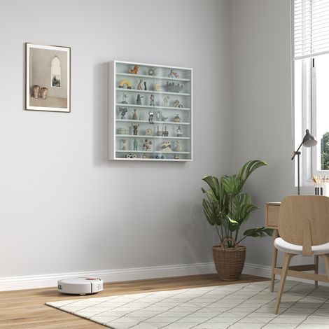 Vitrina de Pared de Madera con Estantes Ajustables y 2 Puertas Correderas de Cristal 80x9,5x83 cm Blanco