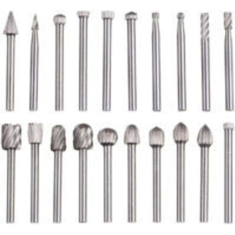 Lime rotative 20 pièces, jeu de limes en carbure, têtes de lime rotatives HSS, outil rotatif Dremel, outil rotatif à tige de 1/8\ (1/4)