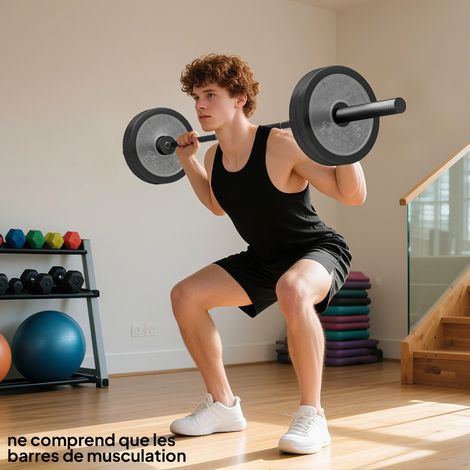 Barre Olympique de 50 mm en Acier Finition Mate avec Prise Moletée et Manchons Longs, Charge 200 kg, Ø5 x 180 cm, Noir (1/5)