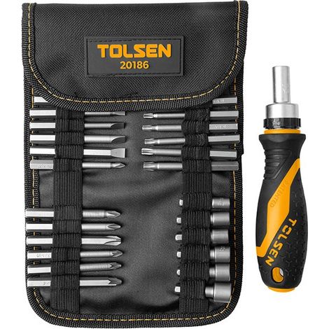 Juego de destornillador y puntas de 26 piezas TOLSEN, trinquete 72 dientes, ergonómico, TOLSEN