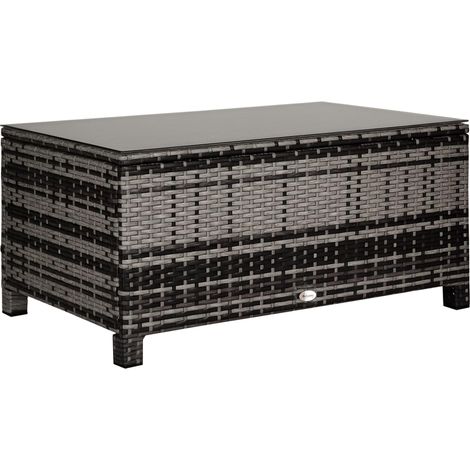 Table Basse de Jardin Plateau Verre trempé 5 mm rotin tressé 85 x 50 x 39cm Max. 70 kg gris idéal pour aménager votre terrasse, balcon ou jardin, alliant confort et durabilité pour vos moments de d...