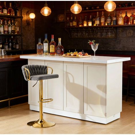 Taburete de bar de terciopelo gris oscuro, giratorio y regulable en altura, con reposabrazos y reposapiés (1/5)