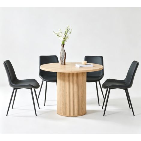 Set tavolo rotondo e 4 sedie in MDF colore legno chiaro e nero (1/5)