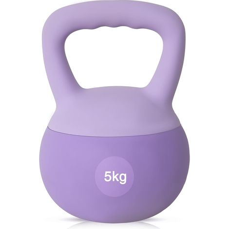SOGES Kettlebell de 5 kg en PVC souple rempli de sable de fer, avec une large poignée antidérapante pour la musculation et le fitness à domicile et en salle de sport,Purple (1/5)