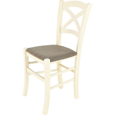 Tommychairs - Sedia modello Cross per cucina bar e sala da pranzo, robusta struttura in legno di faggio verniciata anilina bianca e seduta rivestita in tessuto colore capriolo (1/5)