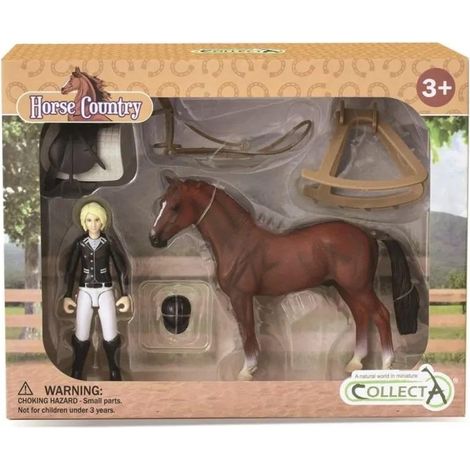 Collecta 84244 statuetta di cavallo hobby con fantino, cavallo e sella accessori