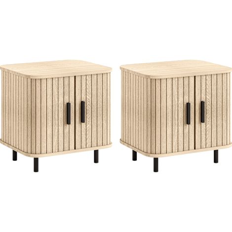 Set 2 Comodini Stile Nordico 48x40x48 cm in Legno Canettato Rovere e Nero (1/5)