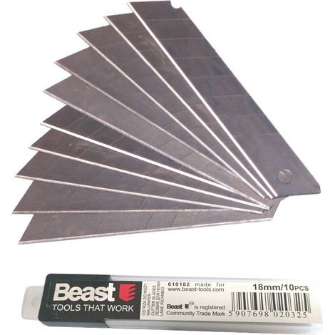10 Lames pour Cutter 18 mm x Ép. 0,4 mm avec Étui de Rangement - Robuste et durable - Beast (1/2)