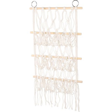 Filet de rangement mural multicouche pour peluches, présentoir avec bâtonnet en bois pour livres, poupées et serviettes. Triple couche. (1/5)