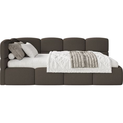 Selsey Cloudy – Jugendbett 90x200 cm, linksseitig, mit Bouclé-Bezug und Matratze, Braun (1/5)