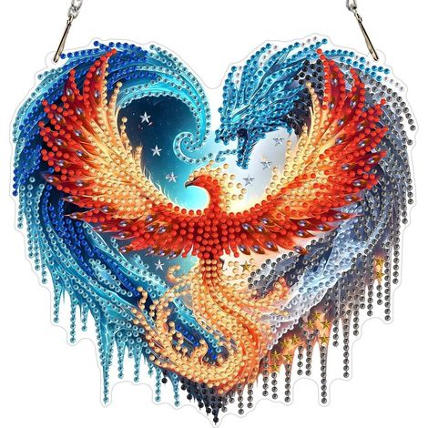 Diamond Painting Anhänger Drache & Phönix mit Kette, Fensterbild 20x20cm (1/4)