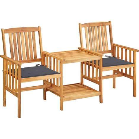 Chaises de jardin avec table à thé et coussins - Chaise d'extérieur pour terrasse/jardin  Acacia solide BV152038 - BonneVie (1/5)