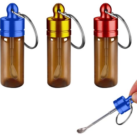 Lot de 3 - Mini Bouteille Verre - Pot Épices Étanche - Contenant Portable avec Cuillère pour Cuisine et Voyage Rouge Or Bleu 6cm (1/5)