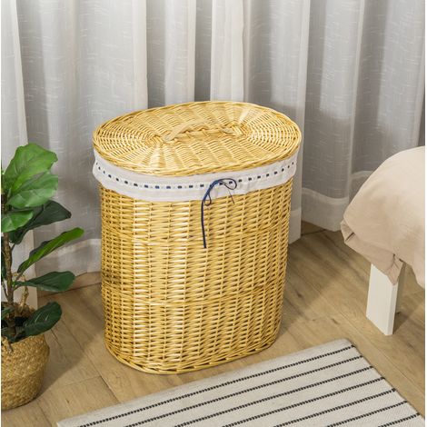 Wäschekorb mit Deckel aus Weide, 100 L, 51 x 38 x 57 cm, herausnehmbares Innenfutter, natur HAVRYA (1/5)
