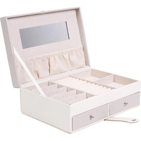 Boîte à bijoux blanche et rose en polyuréthane avec miroir et 2 tiroirs
