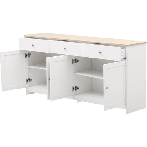 Credenza bianca ed effetto legno 160 cm con 4 ante e 3 cassetti (1/5)