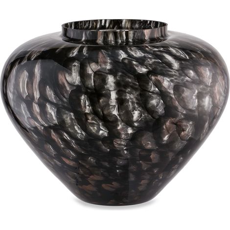 "Vaso artigianale nero e ambra PANDORA in vetro di Murano" (1/2)