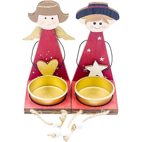Lot de 2 bougeoirs en métal décorés d'anges pour Noël (1 bougeoir garçon, 1 bougeoir fille) (1/3)