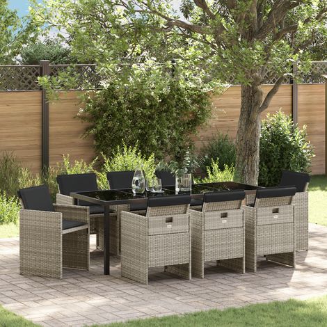 Garten Essgruppe 9 Stk. Hellgrau Poly-Rattan vidaXL (1/5)