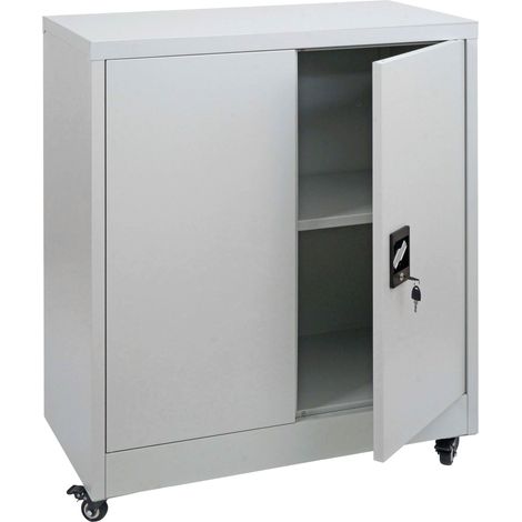 [NON UTILIZZATO] Armadio documenti HHG-119, armadietto ufficio acciaio ruote, 2 ante serratura, acciaio 98x80x40cm, grigio chiaro