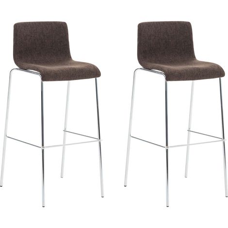 Set di 2 sgabelli da bar con poggiapiedi, schienale curvo in tessuto marrone e 4 gambe in metallo cromato 100004192