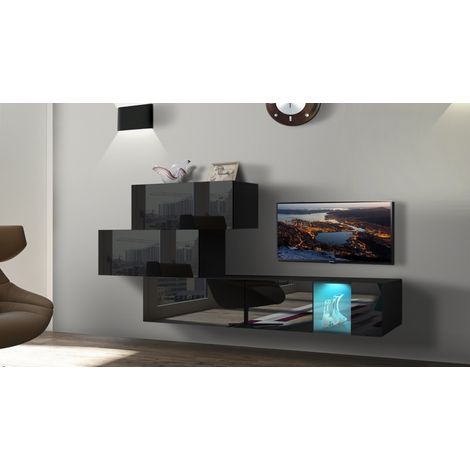 Ensemble meuble TV NEXT 84 AN84-17B-HG20-1A noir brillant 214 cm (1/2)