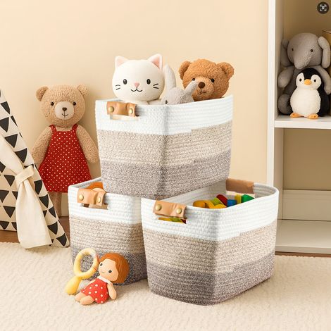 Woven Storage Basket Cotton Rope Baskets for Shelves Closet Organizer Washing Basket for Laundry Basket Box Organizer Bins With Handles Dirty Clothes Baskets for Living Room (1/5)