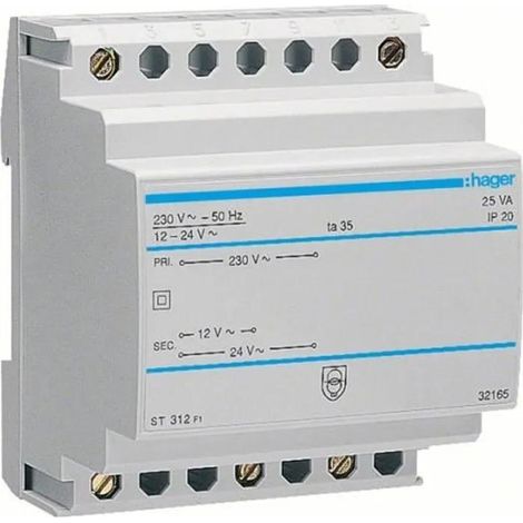 Trasformatore di sicurezza Hager ST312 12-24V neutro