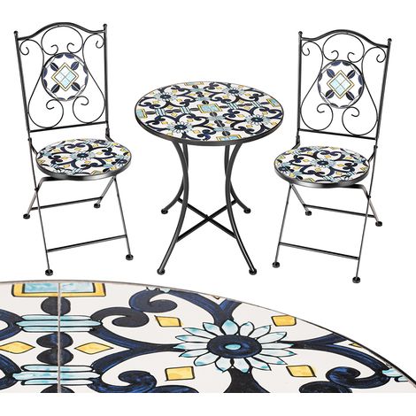 Set Tavolo e Sedie Pieghevoli Tavolino Design Mosaico Blu Arredo Esterno Giardino (1/5)